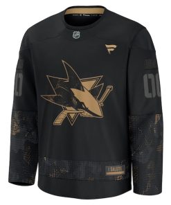 Alternative view of San Jose Sharks  2024 Military Appreciation Personalized Long Sleeve Practice Jersey - Black