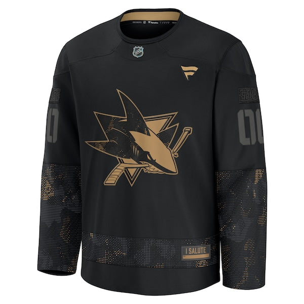 San Jose Sharks 2024 Military Appreciation Personalized Long Sleeve Practice Jersey - Black - Image 2