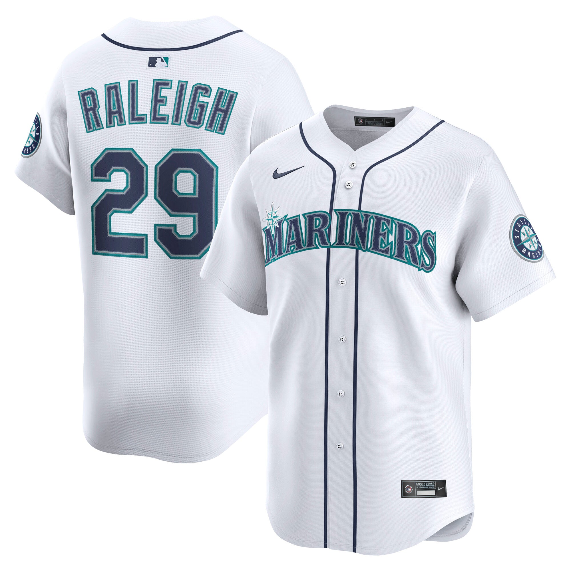 Men's Seattle Mariners Cal Raleigh Nike Alternate Limited Jersey -Teal/White - Image 2
