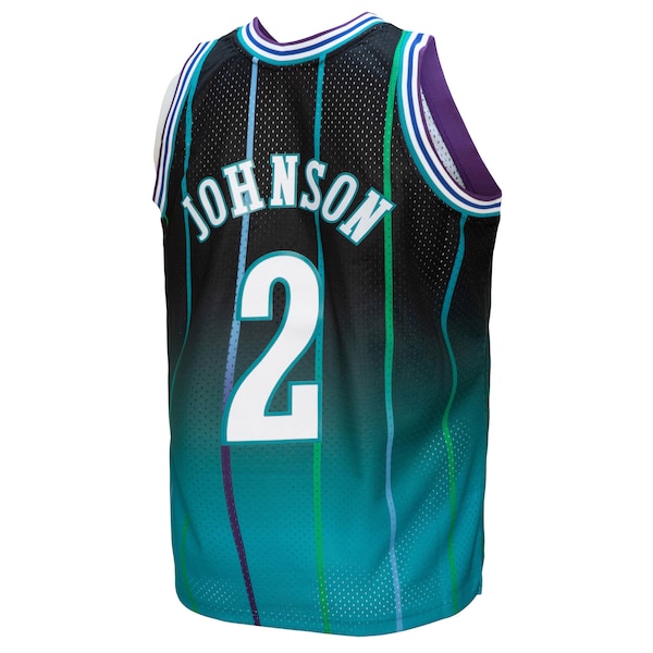 Larry Johnson Charlotte Hornets 1992/93 Hardwood Classics Fadeaway Swingman Player Jersey - Teal/Black - Image 2
