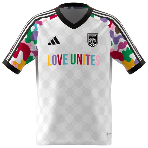 Austin FC adidas Youth 2024 Pride Pre-Match Top - White - Image 2
