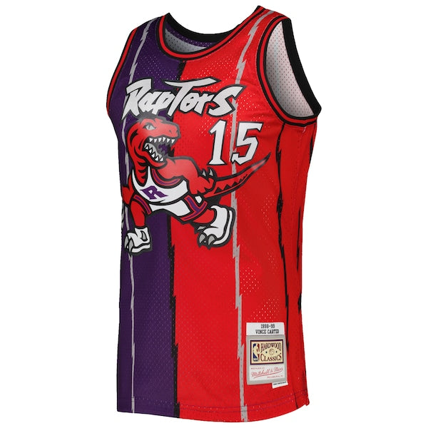 Vince Carter Toronto Raptors Hardwood Classics 1998/99 Split Swingman Jersey - Purple/Red - Image 2