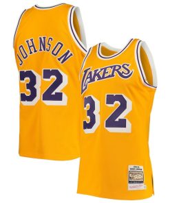 Alternative view of Magic Johnson Los Angeles Lakers 1984/85 Hardwood Classics Authentic Jersey - Gold/Purple