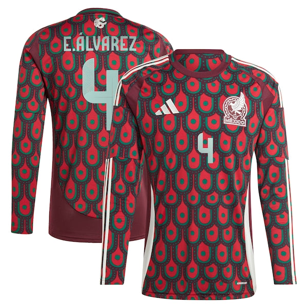 Edson Alvarez Mexico National Team adidas 2024 Home Replica Player Long Sleeve Jersey - Burgundy/Green - Image 2