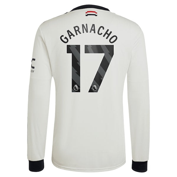 Alejandro Garnacho Manchester United adidas Originals 2024/25 Third Replica Long Sleeve Jersey - Cream - Image 4