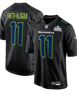 Men's Seattle Seahawks Jaxon Smith-Njigba Nike Super Bowl LX Patch Carbon Fashion Game Jersey- Black/White