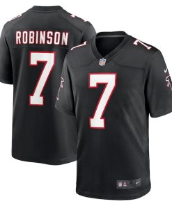 Alternative view of Bijan Robinson Atlanta Falcons Nike 2023 NFL Draft First Round Pick Throwback Game Jersey - Black/White