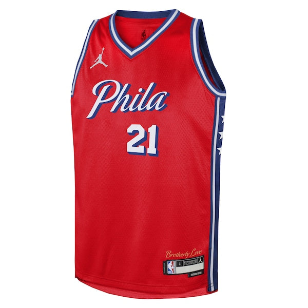 Joel Embiid Philadelphia 76ers Jordan Brand Youth Swingman Jersey - Statement Edition - Red - Image 2
