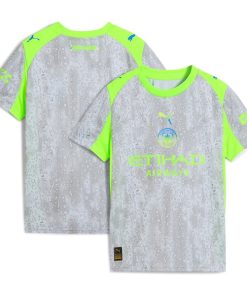 Manchester City Puma Youth 2025/26 Third Replica Jersey - Green/Neon Green/Light Blue/Black