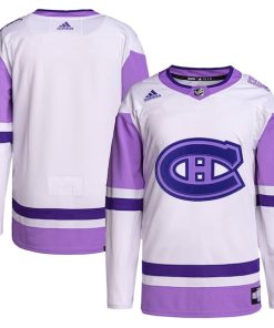Montreal Canadiens adidas Hockey Fights Cancer Primegreen Authentic Blank Practice Jersey - White/Purple