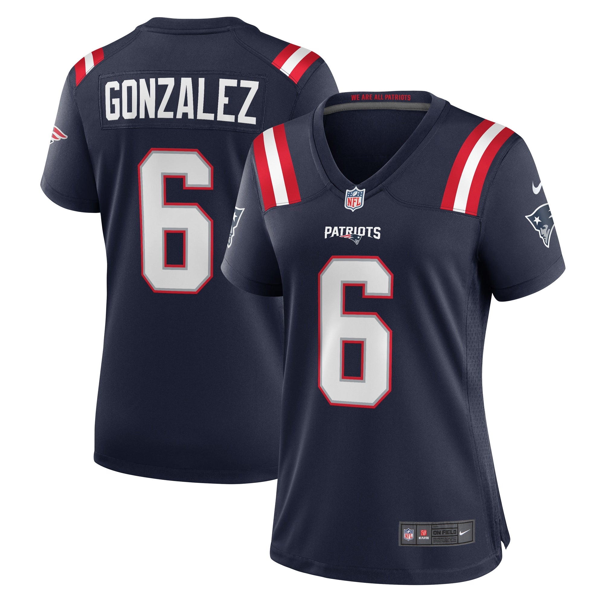 Christian Gonzalez New England Patriots Nike Women's Alternate Team Game Jersey - Red/Navy/White - Image 5