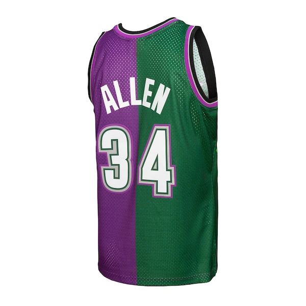 Ray Allen Milwaukee Bucks Hardwood Classics 1996/97 Split Swingman Jersey - Green/Purple - Image 4