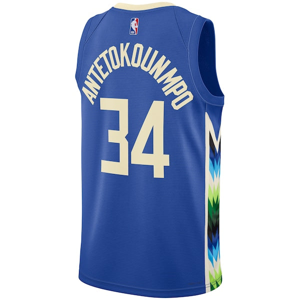 Giannis Antetokounmpo Milwaukee Bucks Nike Unisex 2022/23 Swingman Jersey - City Edition - Royal - Image 3