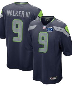 Alternative view of Kenneth Walker III Seattle Seahawks Nike 50th Season Game Jersey - College Navy/Royal/White