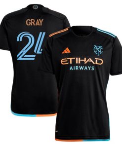 Tayvon Gray New York City FC adidas 2024 24/7 Kit Replica Player Jersey - Black