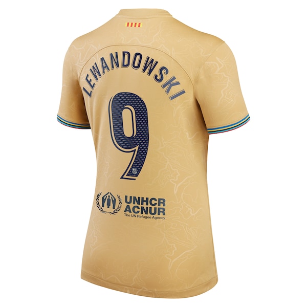 Robert Lewandowski Barcelona Nike Women's 2022/23 Away Replica Player Jersey - Gold - Image 3