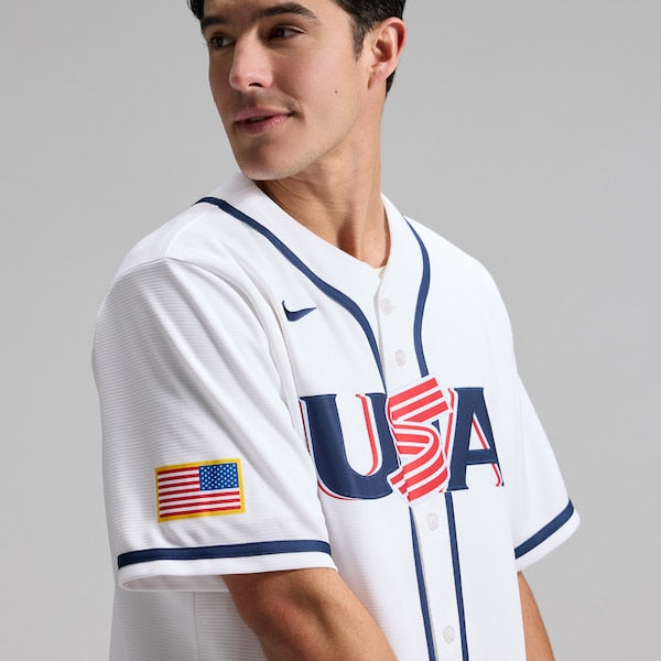 USA Baseball Nike 2026 World Baseball Classic Home Stadium Jersey - White/Navy - Image 3