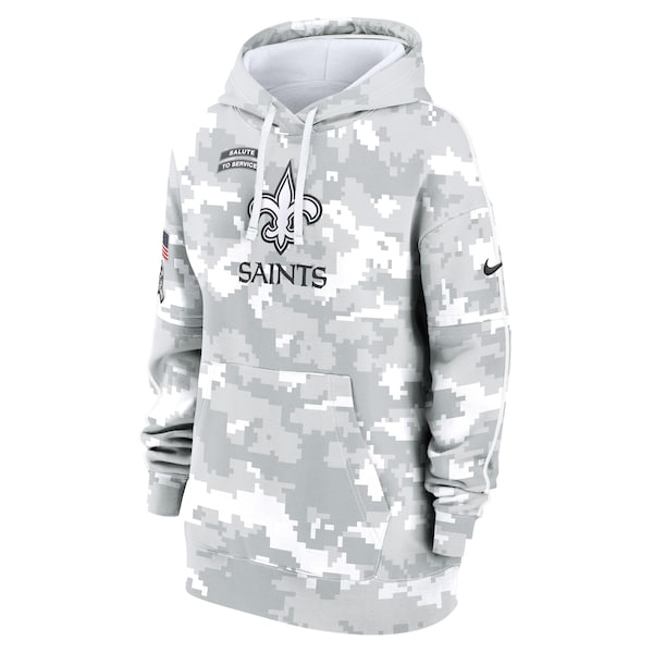New Orleans Saints Nike Women's 2024 Salute To Service Club Fleece Pullover Hoodie - Arctic Camo - Image 2