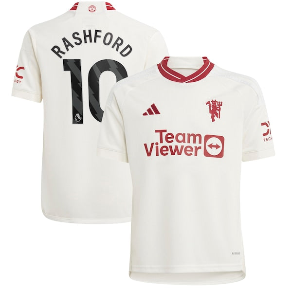 Marcus Rashford Manchester United adidas Youth 2023/24 Third Replica Player Jersey - White/Green - Image 2