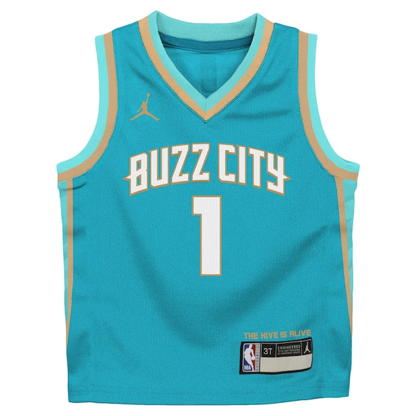 LaMelo Ball Charlotte Hornets Jordan Brand Preschool 2023/24 Swingman Replica Jersey - City Edition - Teal - Image 3