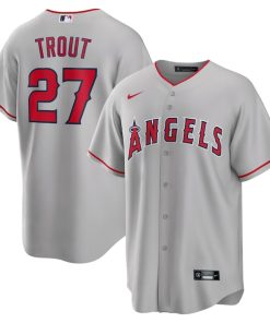 Alternative view of Mike Trout Los Angeles Angels Nike Road Replica Player Name Jersey - Silver/Red/White