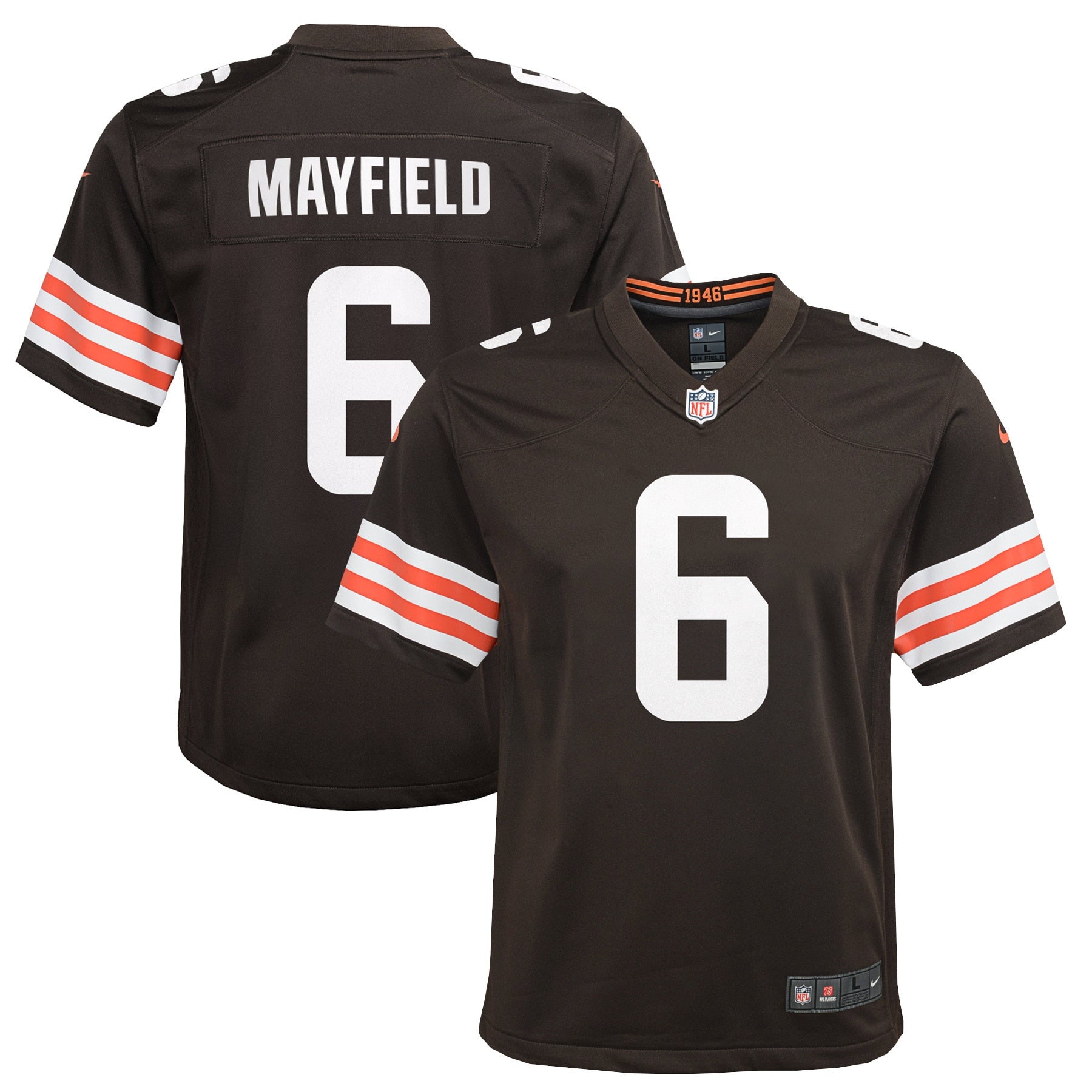 Baker Mayfield Cleveland Browns Nike Youth 1946 Collection Alternate Game Jersey - White/Brown - Image 5