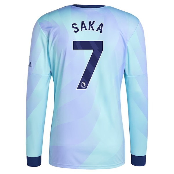 Bukayo Saka Arsenal adidas Originals 2024/25 Third Replica Long Sleeve Player Jersey - Aqua - Image 4
