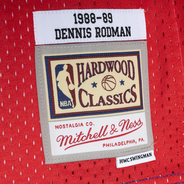 Dennis Rodman Detroit Pistons Hardwood Classics 1988/89 Split Swingman Jersey - Blue/Red - Image 4