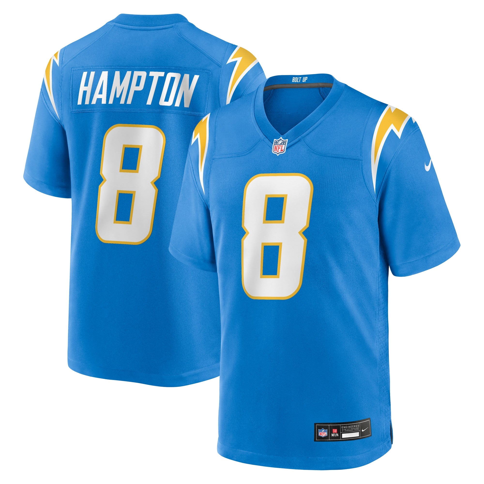 Omarion Hampton Los Angeles Chargers Nike Alternate Charger Power Game Player Jersey - Gold/Powder Blue - Image 6