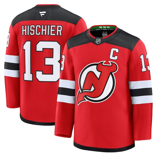 Nico Hischier New Jersey Devils Home Premium Jersey - Red/Black/White - Image 2