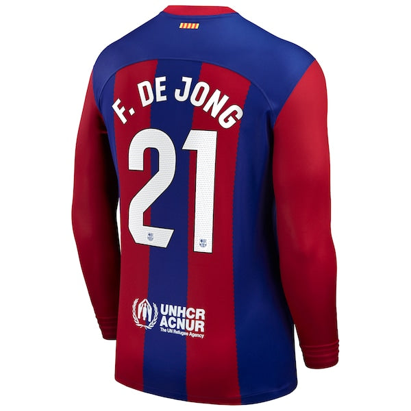 Frenkie de Jong Barcelona Nike 2023/24 Home Replica Long Sleeve Jersey - Royal - Image 3