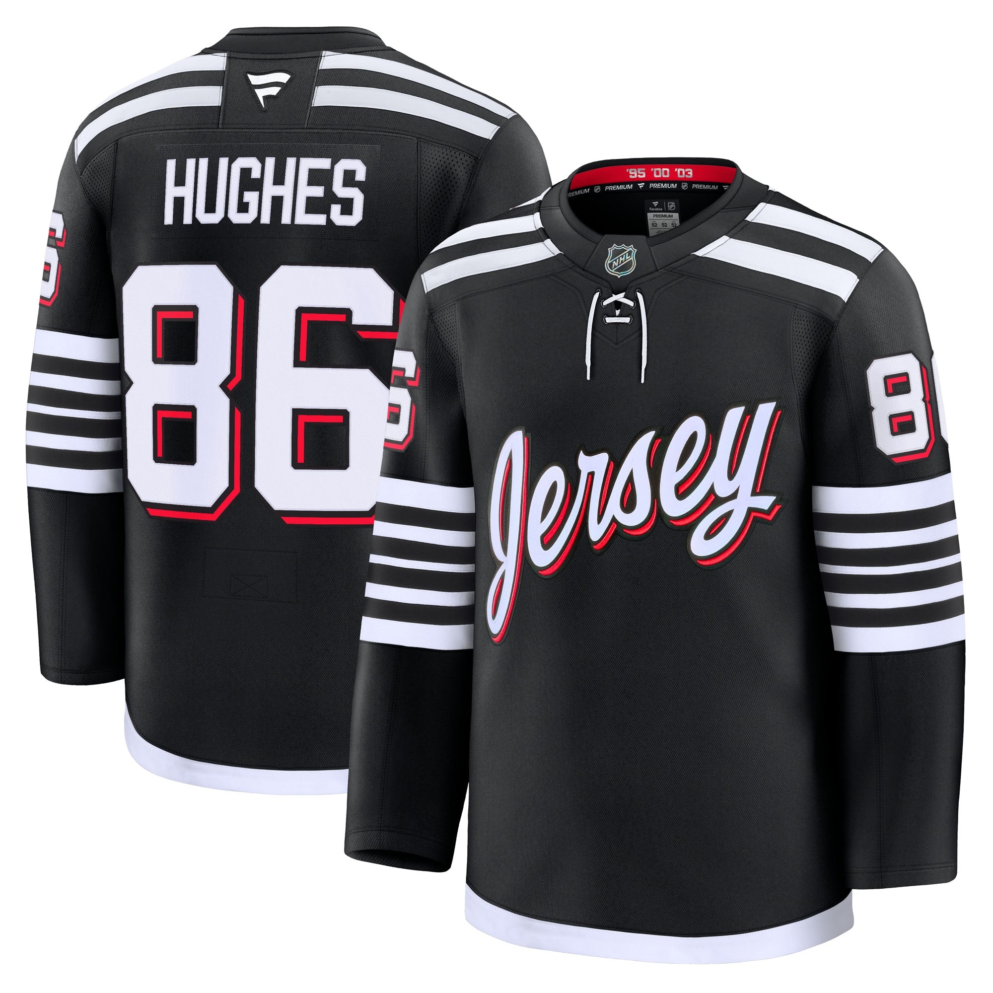 Jack Hughes New Jersey Devils Home Premium Jersey - Red/White/Black - Image 11