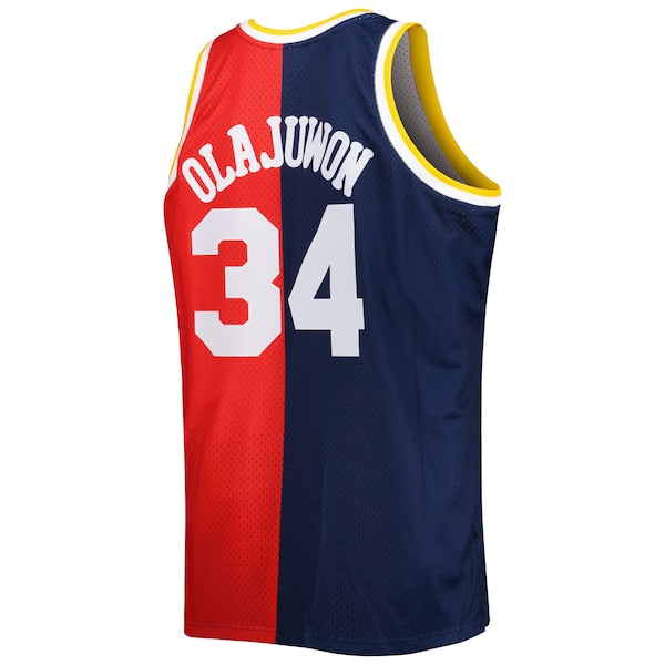 Hakeem Olajuwon Houston Rockets Big & Tall Hardwood Classics 1993/94 Split Swingman Jersey - Navy/Red - Image 3