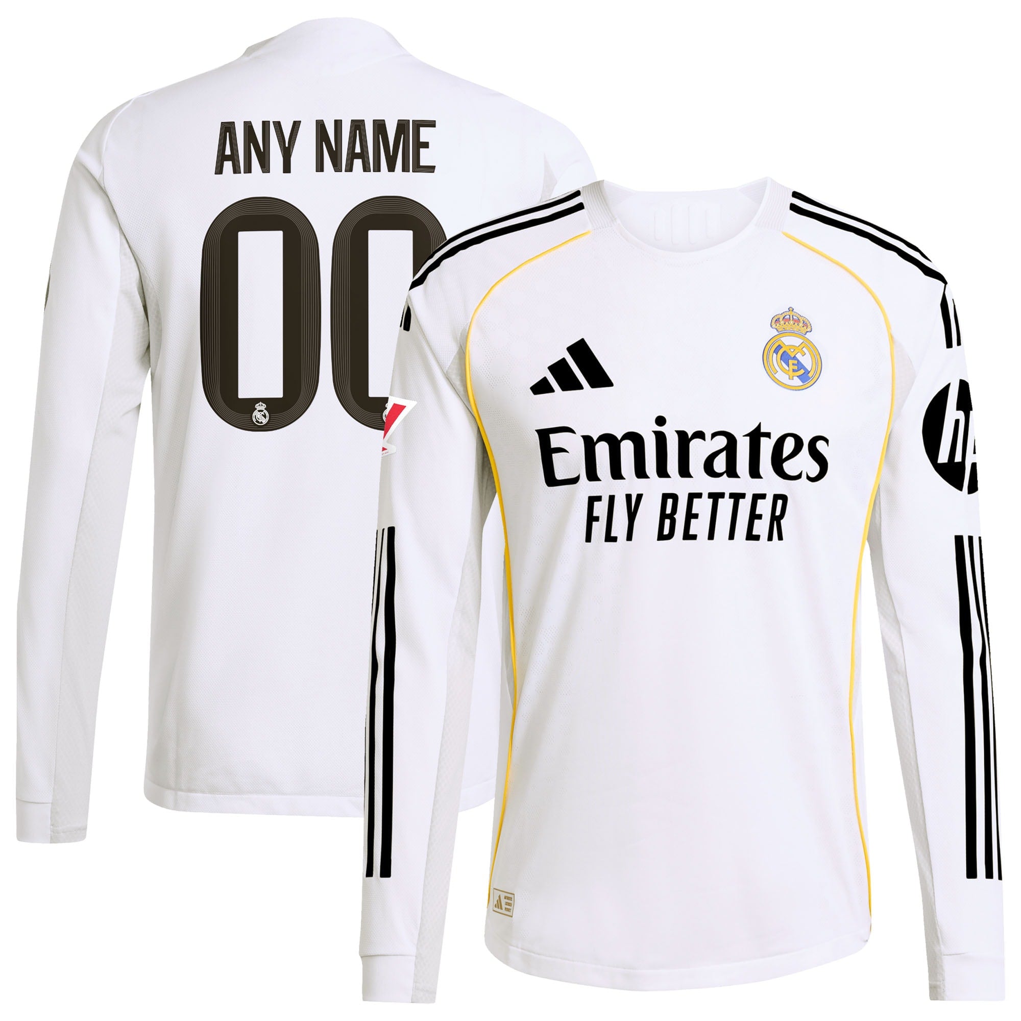 Los Merengues adidas 2025/26 Away Authentic Long Sleeve Custom Jersey - Blue/White - Image 6