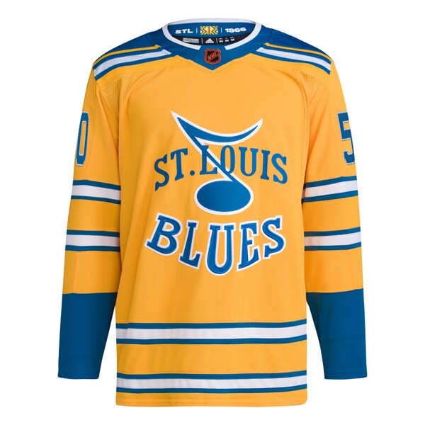 Jordan Binnington St. Louis Blues adidas Reverse Retro 2.0 Authentic Player Jersey - Gold - Image 2