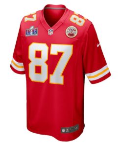 Alternative view of Travis Kelce Kansas City Chiefs Nike Super Bowl LVIII Game Jersey - Red