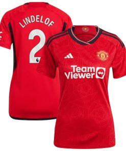 Alternative view of Victor Lindelof Manchester United adidas Women's 2023/24 Home Replica Player Jersey - Red/Green