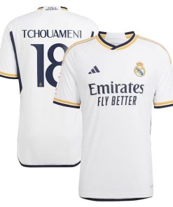 Alternative view of Aur¨¦lien Tchouam¨¦ni Los Merengues adidas 2023/24 Home Authentic Player Jersey - White/Navy