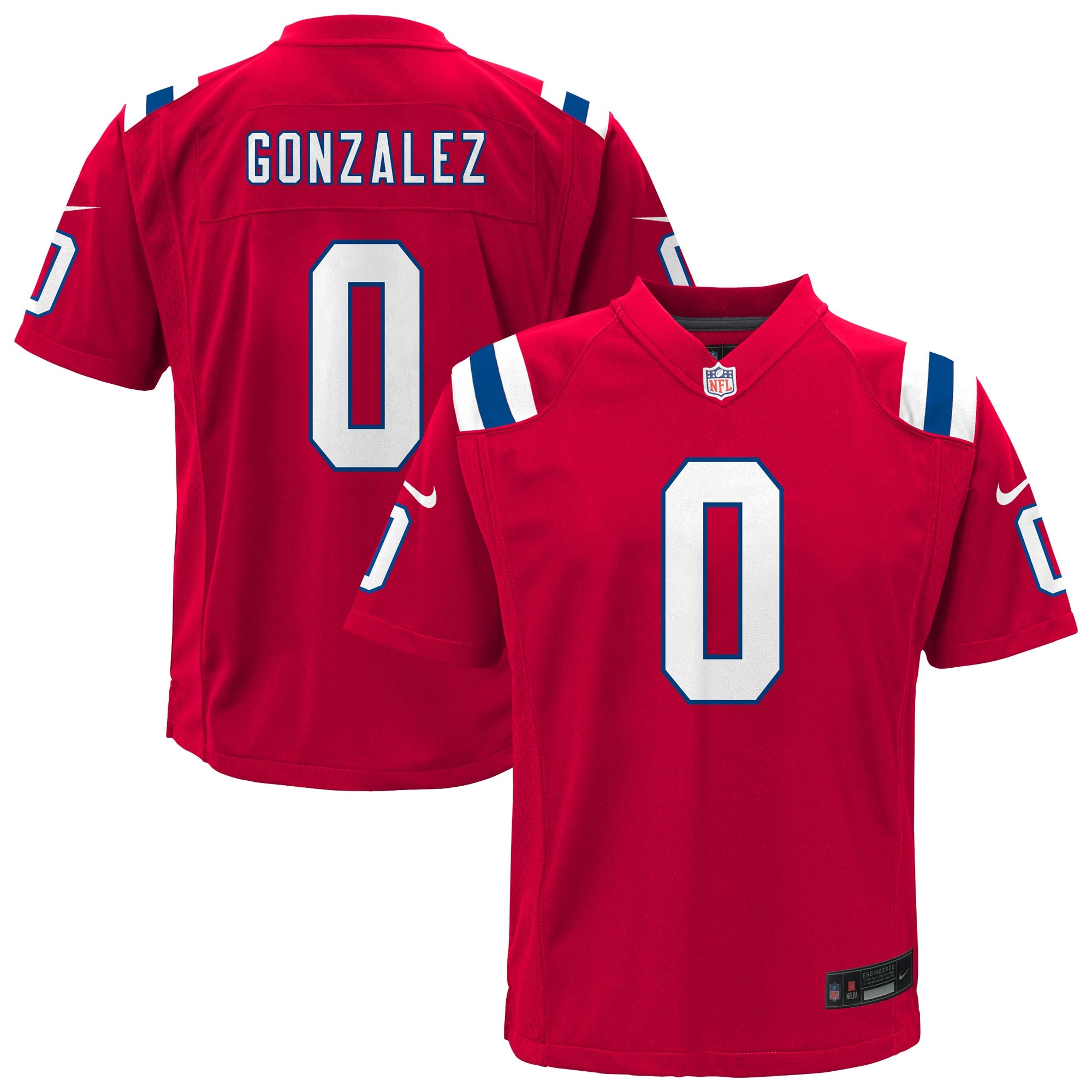 Christian Gonzalez New England Patriots Nike Youth Game Jersey - Navy/Red - Image 5