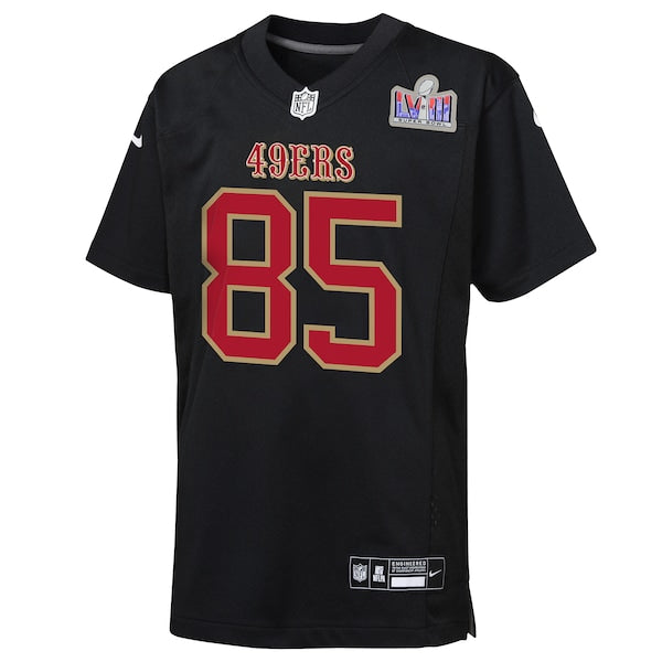 George Kittle San Francisco 49ers Nike Youth Super Bowl LVIII Patch Carbon Fashion Game Jersey - Black - Image 2