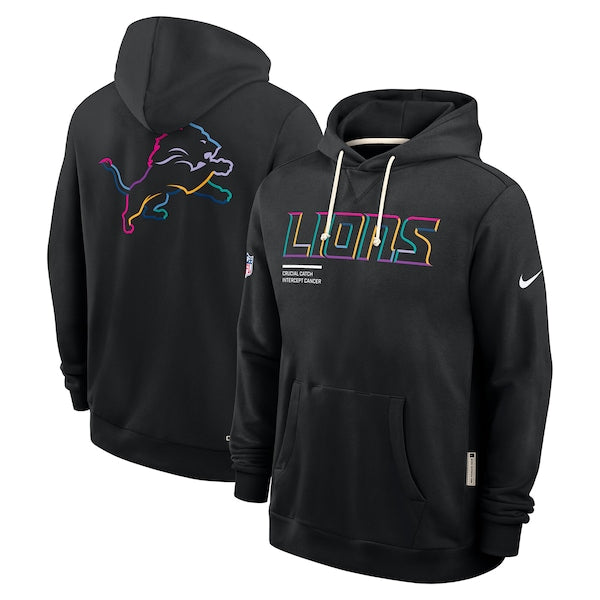 Detroit Lions Nike Tall 2025 NFL Crucial Catch Sideline Standard Issue Dri-FIT Hoodie - Black