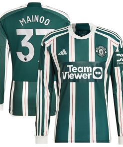 Kobbie Mainoo Manchester United adidas 2023/24 Away Long Sleeve Replica Player Jersey - Green/Red