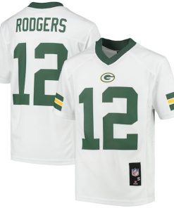 Alternative view of Aaron Rodgers Green Bay Packers Youth Replica Player Jersey - White/Green
