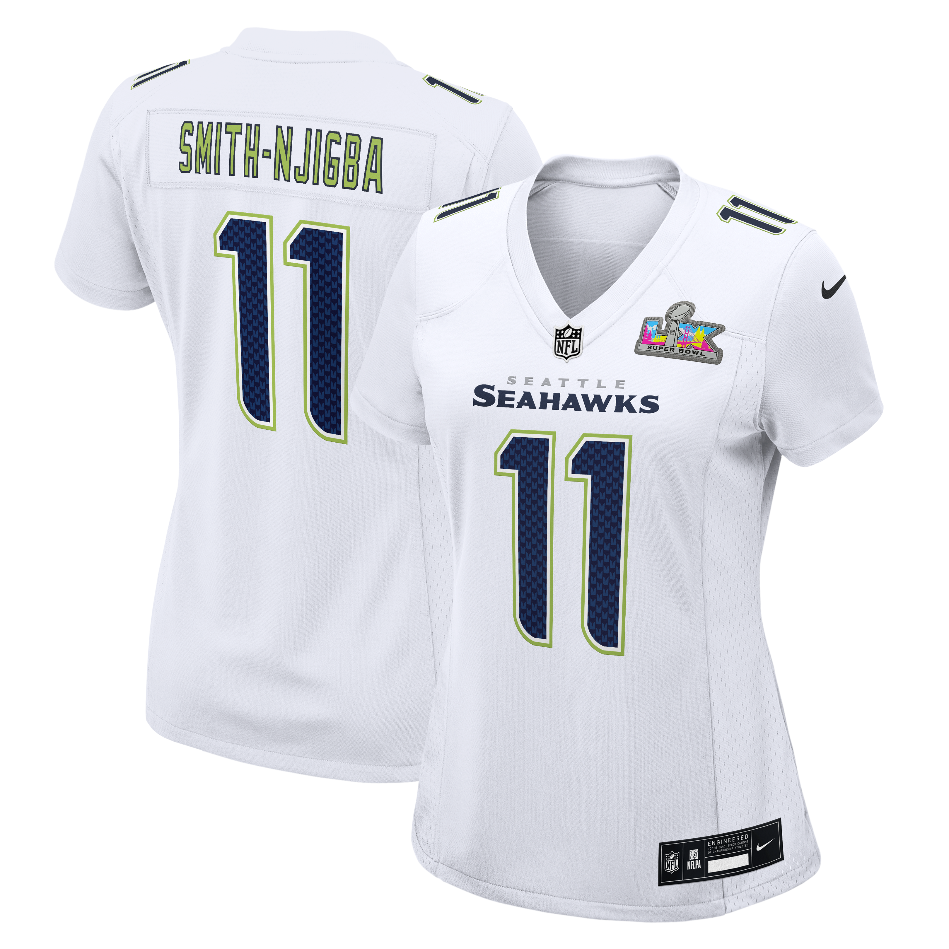 Women's Seattle Seahawks Jaxon Smith-Njigba Nike Black Super Bowl LX Patch Carbon Fashion Game Jersey/White - Image 5