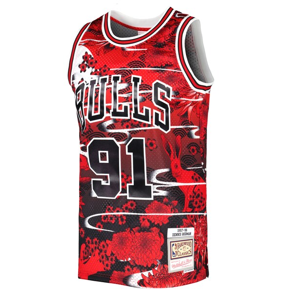 Dennis Rodman Chicago Bulls 1997/98 Hardwood Classics Lunar New Year Swingman Jersey - Red - Image 2