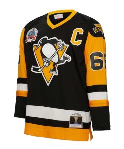 Alternative view of Mario Lemieux Pittsburgh Penguins Captain Patch 1991/92 Blue Line Player Jersey - Black