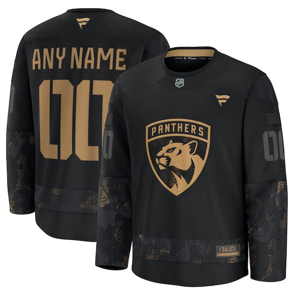 Florida Panthers 2024 Military Appreciation Personalized Long Sleeve Practice Jersey - Black