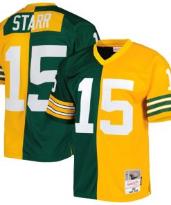 Alternative view of Bart Starr Green Bay Packers 1969 Split Legacy Replica Jersey - Green/Gold