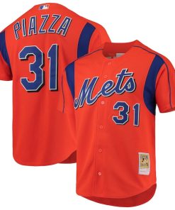 Alternative view of Mike Piazza New York Mets Cooperstown Collection Mesh Batting Practice Button-Up Jersey - Orange/Black/Royal