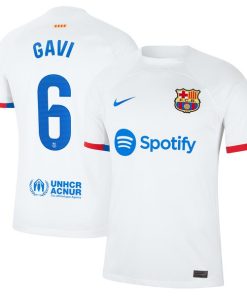 Gavi Barcelona Nike 2023/24 Away Stadium Replica Player Jersey - White/Aqua/Royal